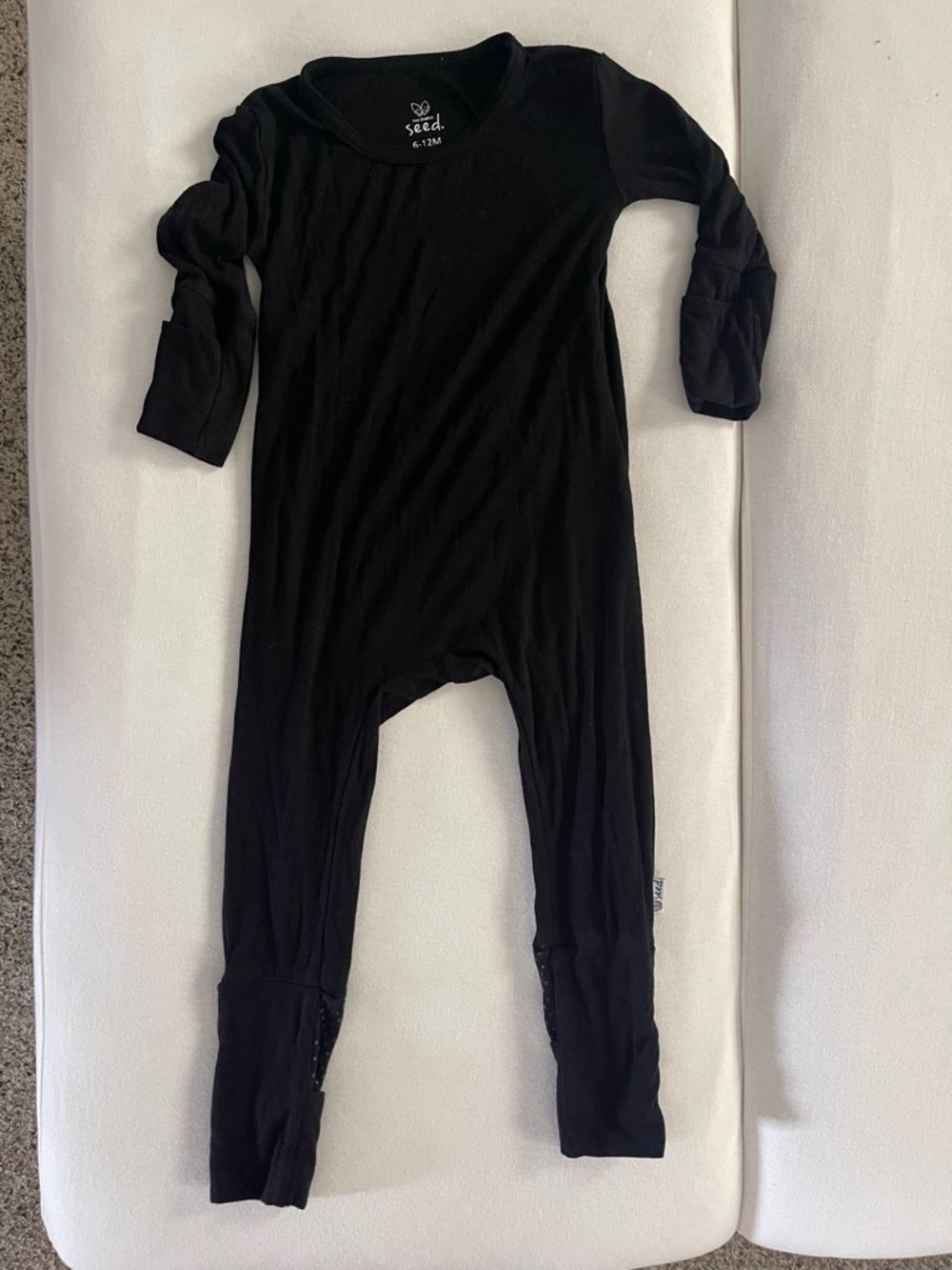 Simple Seed Baby solid Black Long Sleeve Footed Baby One-Piece